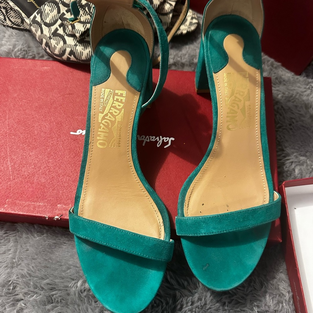 Salvatore Ferragamo Green Heeled Sandals